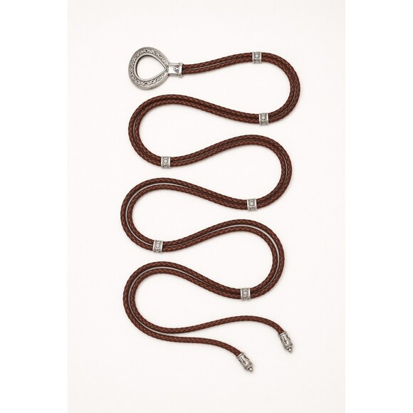 Brighton Vintage Belt Brown Double Barrel Braided all Leather womens Medium main image 4